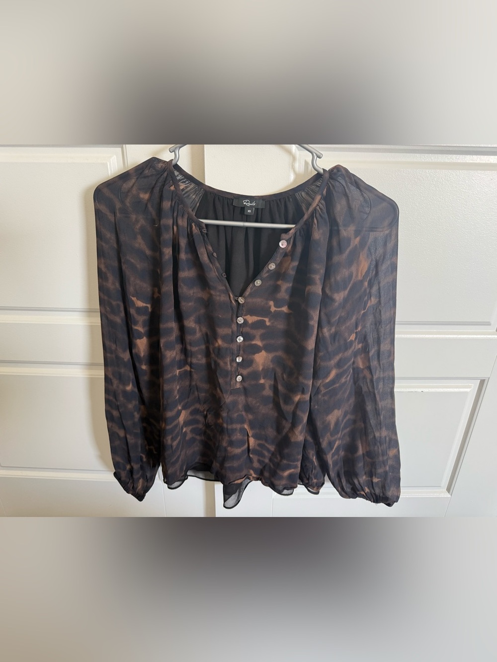 Rails Brown and Black Tie-Dye Button Henley Blouse